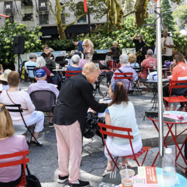 jazz band playing for crowd